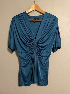 Mixit Womens Top XL Blue Babydoll Ruched Stretch V Neck Clubwear Rave 90s Y2K
